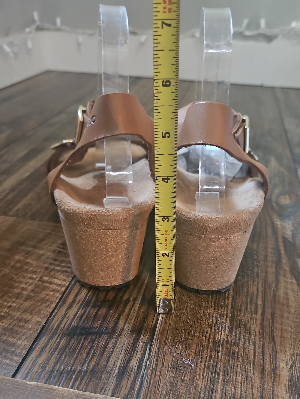 Birkenstock Papillio Brown Leather Cork Wedge Sandals with Gold Buckles - Picture 8 of 9